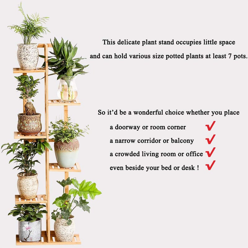 COPREE Bamboo 6 Tier 7 Potted Plant Stand Rack Multiple Flower Pot Holder Shelf Indoor Outdoor Planter Display Shelving Unit for Patio Garden Corner Balcony Living Room - Image 2